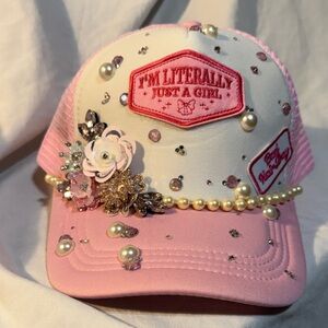 Custom Pink Embellished 'I'm Literally Just A Girl' women’s Trucker Hat